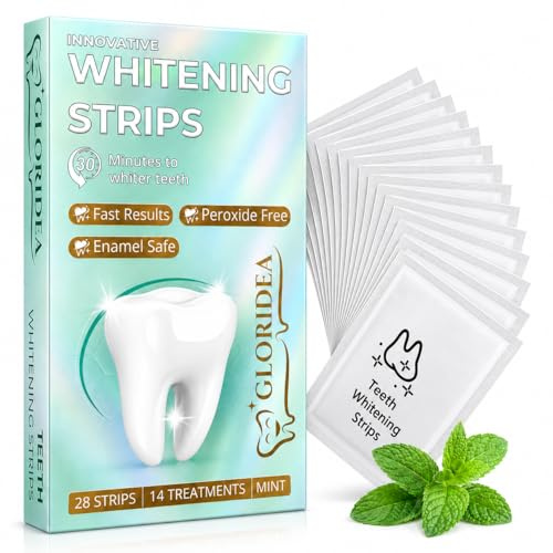 Kit de Blanchiment des Dents - Blanchiment Dentaire, Bandes de Bandes Blanchissantes Dents Sans Peroxyde Saveur Menthe, Whitening Strips 28 Bandes (14 Paires), Formule Douce pour l’Émail
