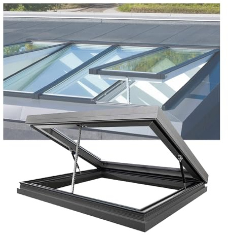 LVLDAWA Fenêtre Toit, Puits Lumière Souterrain avec Verre Trempé, Fenêtres De Toit Électriques À Cadre Alliage D'aluminium pour Véranda, Escalier