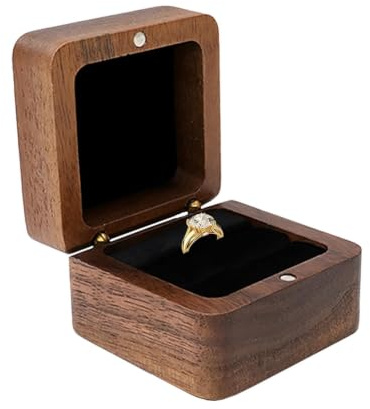 Scatola per anelli in legno – elegante porta anelli rustico in noce nero massiccio con chiusura magnetica, custodia compatta e portatile per gioielli, design senza e rispettoso 'ambiente
