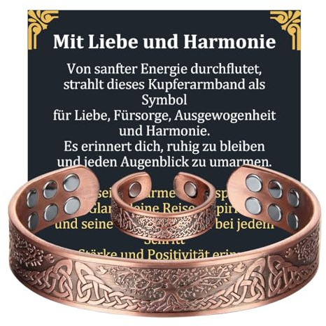 MagEnergy Kupferarmband für Herren, Magnetarmband mit 18 Magneten, 99,99% Reines Massivkupfer, Verstellbares Herrenarmband, Geschenkidee (CBG/CR356)