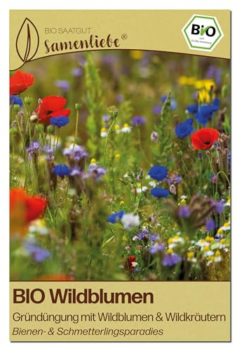 Samenliebe BIO Wildblumen Samen | mehrjährige Blumenmischung - Bienenweide & Gründünger aus Wildblumen & Wildkräutern - samenfestes BIO Saatgut