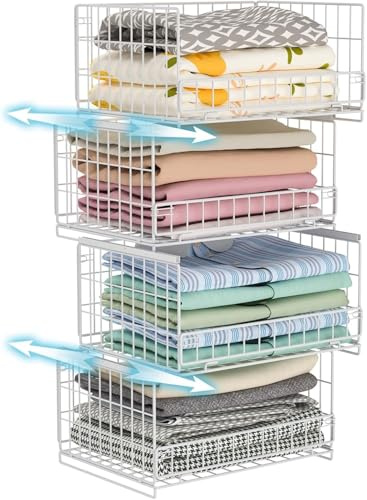 4 Pièces Organisateur de placard empilable, Boîte et panier de rangement pour tiroirs et armoire, Système de rangement pliable noir pour la maison