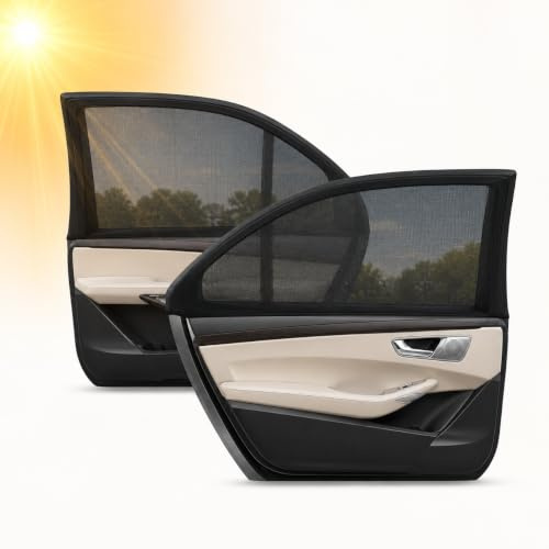 B-E® Pack de 2 Parasoles Laterales para Coche con Protección UV, Malla Elástica Universal para Ventanas Laterales Traseras, Quitasol para Niños, Bebés y Mascotas
