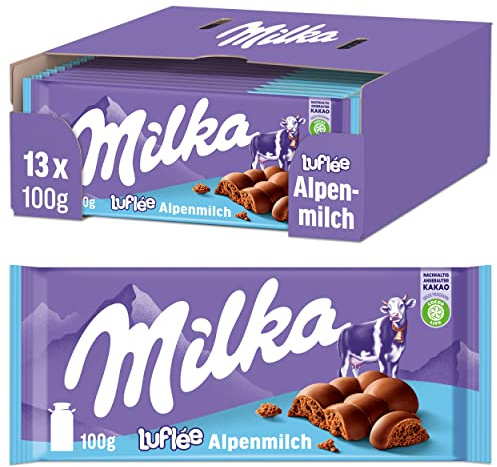Milka Luflée Tafel – 13 x 100 g – Zarte Schokoladentafel aus luftiger Alpenmilch – Noch schokoladiger