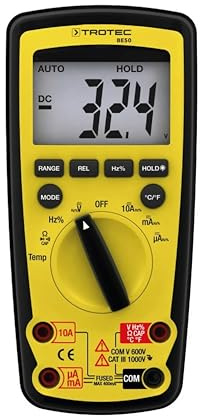 TROTEC Digital-Multimeter BE50 Voltmeter Messgerät berührungsloser Spannungsprüfer Durchgangsprüfer Ohm Volt Ampere AC/DC Spannung Strom Widerstand CAT III 1.000 V/CAT IV 600 V Hold-Funktion