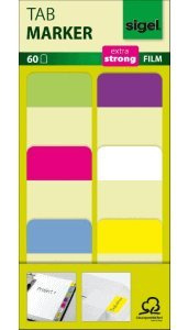 Sigel 6 x Tab Marker extra strong 25x38mm farbig sortiert 60 Stück