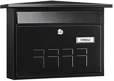 ARREGUI Deco E5704 Buzón Exterior de Acero, Tamaño M (Correo DIN A4 y Revistas), Buzón de Correo Mediano, Buzón de Pared de Fondo Estrecho, Antilluvia, Fácil de Instalar, Negro