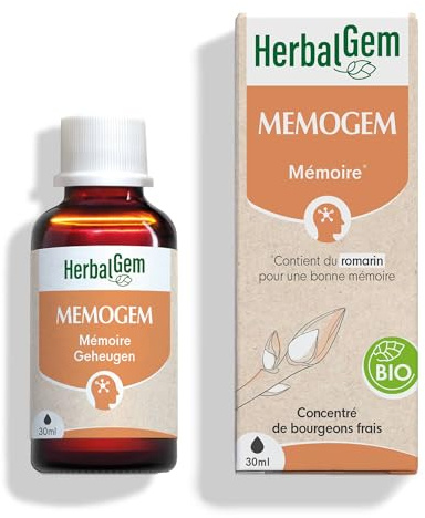 HerbalGem Memogem Bio Complexe Mémoire 30 ml | Aulne, olivier et romarin pour soutenir la performance d'apprentissage. Dès 13 ans.