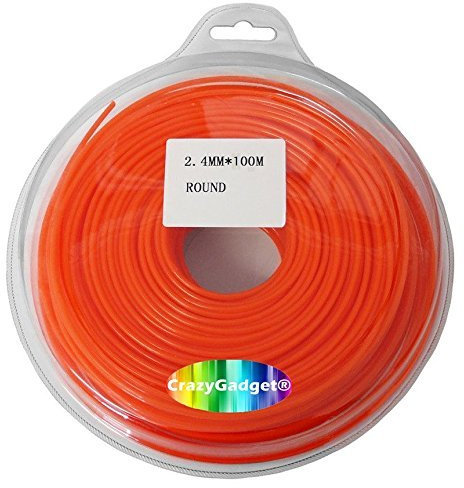 CrazyGadget® 100m Trimmer Strimmer Cord Line Nylon Round String Wire Garden Hedge Hand Grass Strimmer Refill 24mm x 100 Metre
