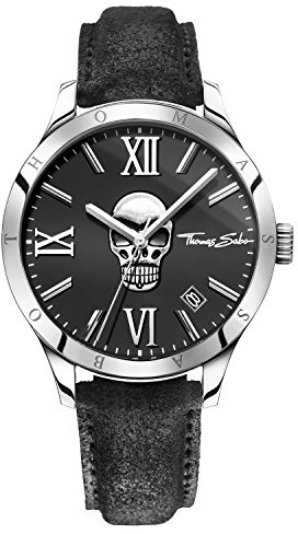 Thomas Sabo herr armbandsur rebel icon dödskalle analog kvarts läder WA0210-218-203-43 mm, Silver/svart, 4.3 cm, Armband