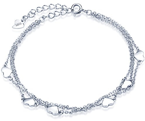 Unendlich U Klassisch Herzen Damen Strangarmbänder 925 Sterling Silber Armkette Verstellbar Charm-Armband Armkettchen Armreif, Silber