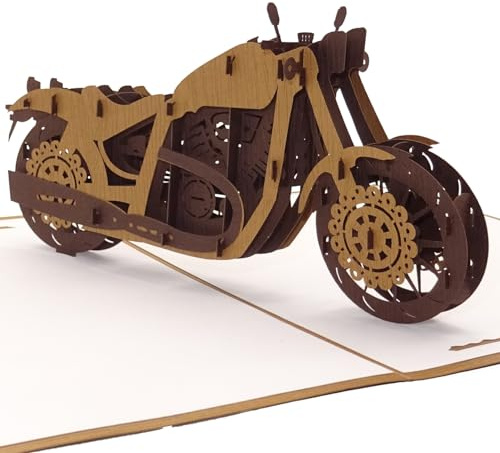 Pop Up Karte Motorrad - braun - 3D Card Motorbike – Einladung, Geburtstagskarte & Gutschein zu Führerschein, Motorrad Ausflug – Motorradkarte