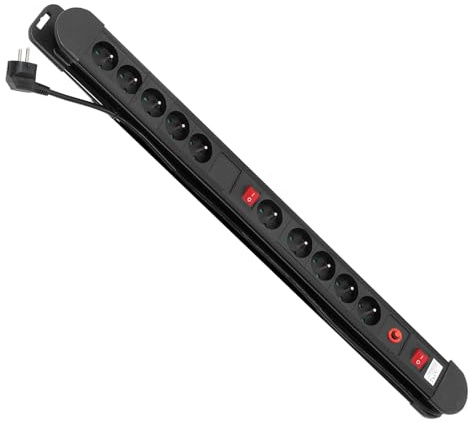 Maclean MCE10 10-Fach Steckdosenleiste Typ-E mit 2X EIN-/Ausschalter, Kindersicherung | Kabellänge 1.5 m, Verlängerungsleiste mit 10 Stecker | Maximale Leistung: 3680W | Auto-Sicherung, Schwarz