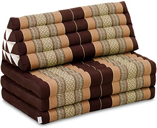 livasia Thaikissen 3 Auflagen für Paare XXL - 190x80x8cm - Dreieckskissen Klappmatratze, extrabreit Kapok, Rückenkissen faltbar, Thaimatte zum Klappen, Meditationskissen (Braun)
