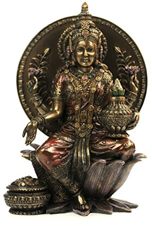 original Veronese, Lakshmi, Hindu Göttin des Glücks, der Liebe und des Wohlstandes auf Lotosthron, bronziert