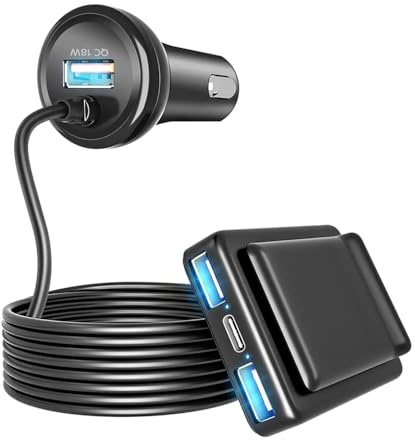 YIXANNX Cargador USB para automóvil Duradero y fácil de Instalar para Carga en Movimiento Puertos múltiples Tipo C Cargador para automóvil ABS Conveniente