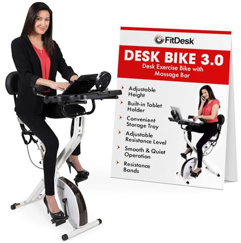 FitDesk Standing Exercise Bike Desk 3.0, Adjustable Height Indoor Cycling Trainer with Laptop Tray, Portable Stationary Fitness Desk for Home Office, Foldable Exercise Workstation, Supports 300 lbs