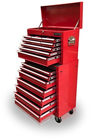 us pro tools AFFORDABLE STEEL CHEST TOOL BOX ROLLER CABINET 16 DRAWERS (Red)
