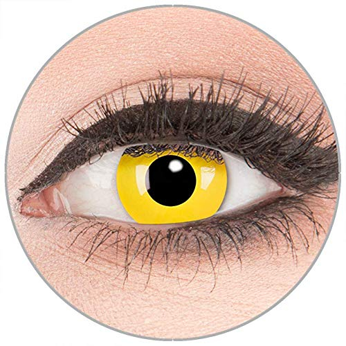 Farbige Kontaktlinsen zu Fasching Karneval Halloween in Topqualität von 'Glamlens' ohne Stärke 1 Paar Crazy Fun gelbe gelb 'Yellow' mit Kombilösung (60ml) + Behälter