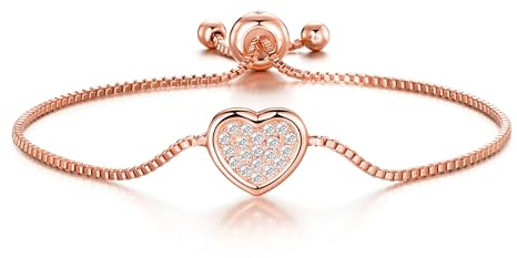 Philip Jones Rose Gold Plated Pave Heart Friendship Bracelet Created with Zircondia® Crystals