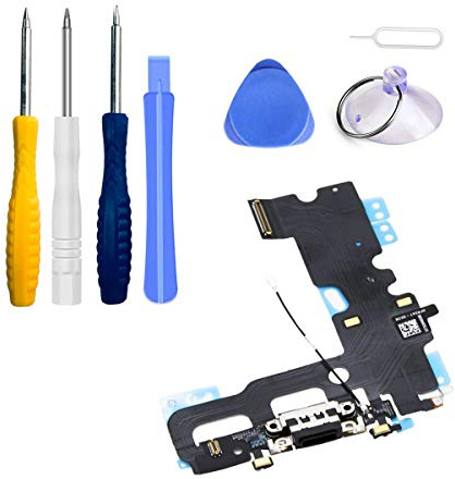 LTZGO Connettore Dock per iPhone 7 (Nero), Presa di Ricarica, Cavo Flessibile, Porta di Ricarica USB, Presa di Jack Audio, Cavo Flessibile per Microfono+ Set di Attrezzi con cacciavite