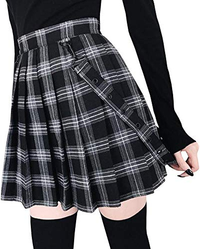 HAHAEMMA Emma Jupe plissée pour Femme Automne Hiver Élégante à Carreaux Tartan Imprimé Taille Haute Stretch Mini Skater Jupe Plissée Style écolière,3XL,Z-noir