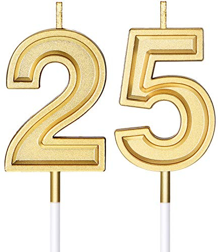 25. Geburtstag Kerzen Kuchen Ziffer Alles Gute zum Geburtstag Topper Dekoration für Hochzeitstag Feier Gunst, Gold