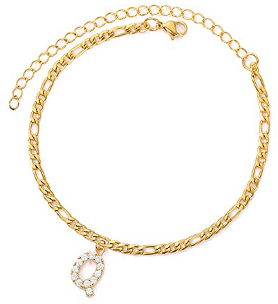 Initiale Fußkettchen Gold Fußkettchen Armband für Frauen Figarokette 14K Gold gefüllt Fußkettchen Edelstahl Fußkettchen Buchstabe Fußkettchen Strand Fußkettchen, 10,16 cm, Metall, Zirkonia