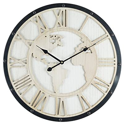Rebecca Mobili Grande Horloge Murale, Horloge Monde Rétro, Noir Blanc Shabby, Chiffres Romains - Mesures : 50 x 50 x 5 cm (H x L x P) - Art. RE6594