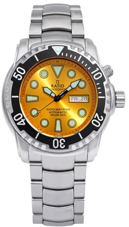 Ratio FreeDiver Helium-Safe Dive Watch Sapphire Crystal Automatic Diver Watch 1000M Water Resistant Diving Watch for Men