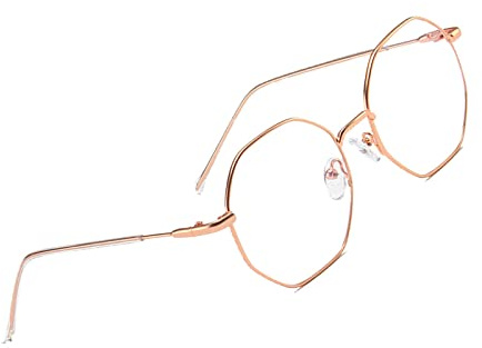 Voolga Klassische Retro Blaulichtfilter Brille, Polygon Brille Ohne Stärke Damen und Herren, Mode Fake Brille für Anti Blaulicht von Computer mit Metall Brille Beine