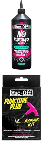 Muc Off No Puncture Hassle Tubeless Sealant (1 Liter) and Muc Off Puncture Plug Repair Kit for MTB/Road/Gravel Bikes