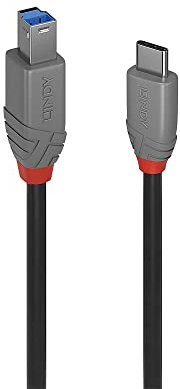 LINDY 3m USB 3.1 Cable, USB-C Male to USB-B 3.0 Male Type B, for MacBook Pro/Air, External Hard Drive, Scanner, Printer, Docking Station