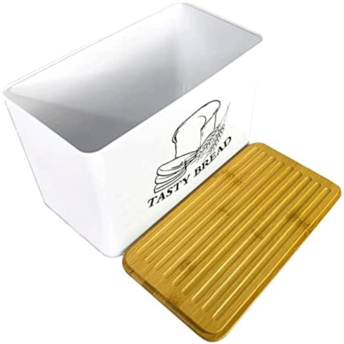 ABGRC Cocina Panera Panera de Metal, Panera con Tapa de Tabla de Cortar, Recipiente de Almacenamiento Moderno Multifuncional para Encimera de Cocina Decoración