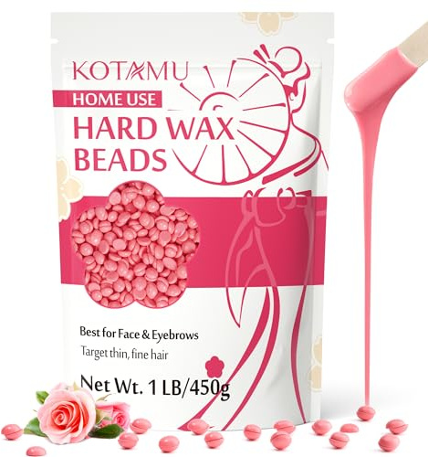 KOTAMU Wax Beads for Hair Removal - Professional Waxing for Sensitive Skin, Targets Thin Fine Hair, 1lb Pink Beads Ideal for Home Waxing Face, Eyebrows, Chin, Body, Legs, Arms, Underarm, Bikini