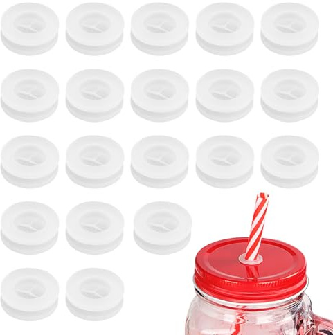 UPKOCH Silikon Strohhalm Stopfen Mit Holzdeckel 20 Stück Strohhalm Deckel Dichtung Für Mason Jar Einmachglas Und Trinkflasche Staubschutz Auslaufschutz Küche Haushalt