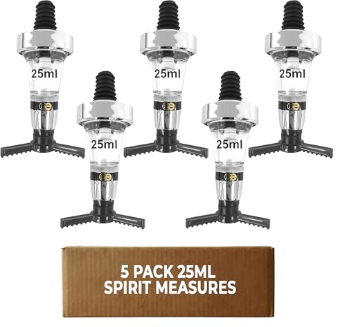 Chabrias Ltd Chrome Optic Spirit Measure – CE Government Stamped, UK Made Wall Mounted Optic Dispenser for Spirits, Ideal for Home Bars, Pubs & Commercial Bars (5, 25ml)