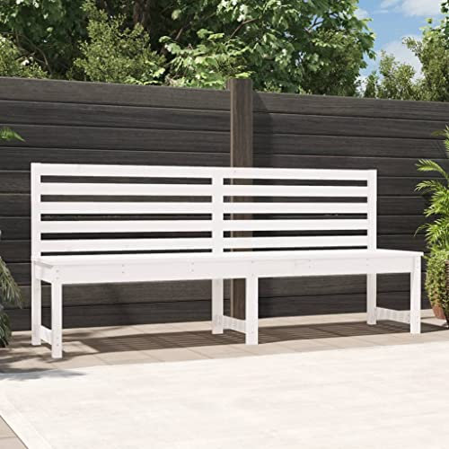 LAPOOH Gartenbank Weiß 201,5 cm Massivholz Kiefer Terrassenmöbel, Wetterfeste Bank, Outdoor Bank, Parkbank, Garten Banken, Deko Bank, Gartenmöbel - 824047