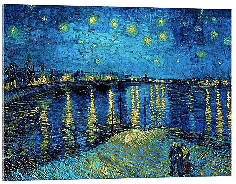 Posterlounge Notte stellata sul Rodano Stampa su vetro acrilico di Vincent van Gogh 40 x 30 cm Blu Quadri Decorazione per pareti