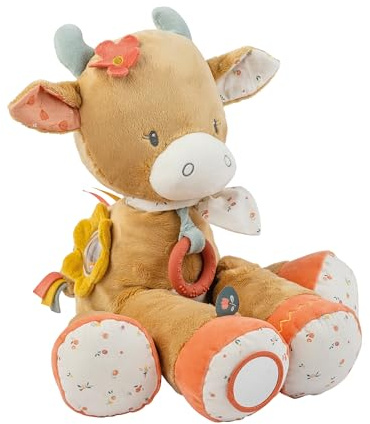 Nattou Aktiv-Kuscheltier aus Polyester, Kuscheltier-Kuh Mila mit Rassel, Spiegel und mehr, Ca. 45 cm, Mila, Zoë und Lana, Beige