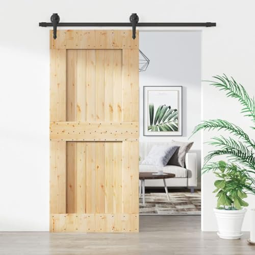 prissent Porta Scorrevole con Set Hardware 90x210 cm Legno Massello Pino Porte Scorrevoli Da Interno Moderno Porta Scorrevole Legno Porte Interne Ideale Per Cucina Fienile Garage Nero e Marrone