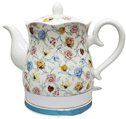 Bouilloire électrique rétro en céramique avec dentelle rose, cafetière à thé de 1,5 l, mise hors tension automatique et contrôle précis de la température pour le bureau et la maison, distributeurs
