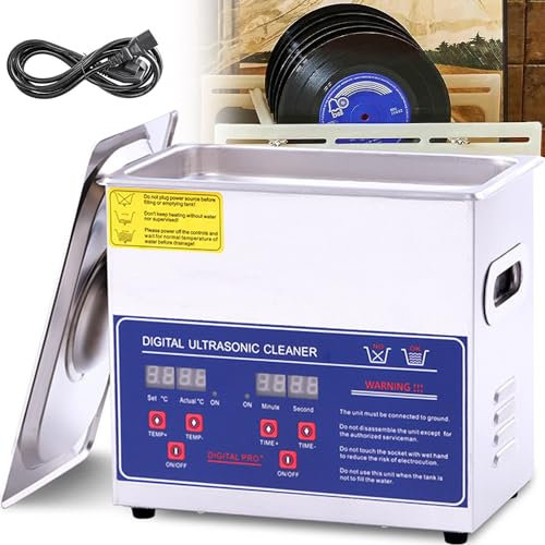 Ultrasonic Vinyl Record Cleaner - 6L Portable Cleaner with Digital Timer and Heater, Adjustable Temperature - Ideal for Jewelry, Watches, Dentures - 304 Stainless Steel