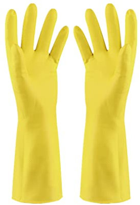 Guantes de Limpieza para Hogar, Largos Guantes de Goma Guantes Látex Reutilizables Guantes de Cocina para Lavaplatos, Jardín, Baño, Trabajo (M, Amarillo)