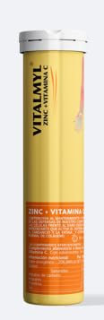 VITALMYL - Pastillas Efervescentes de Zinc y Vitamina C | Suplemento para reforzar las Defensas y el Sistema Inmunitario| reduce la fatiga y cansancio | 20 Unidades- Sin azúcar