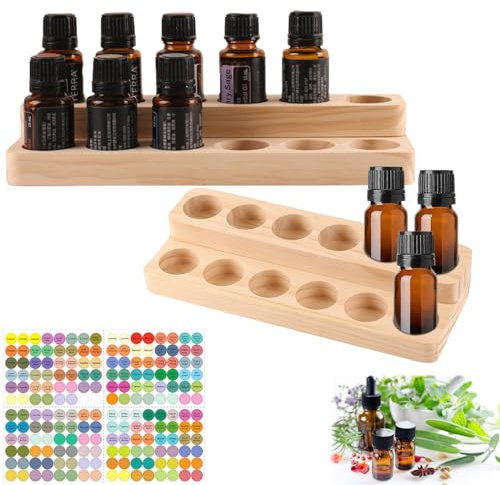 LEKEFETO Ätherisches Öl Display Ständer: Aromatherapie Öle Hölzern Tragen Gestell, Doppelschichtige Aufbewahrungsbox für Duftöle, Nagellack (12 Löcher)