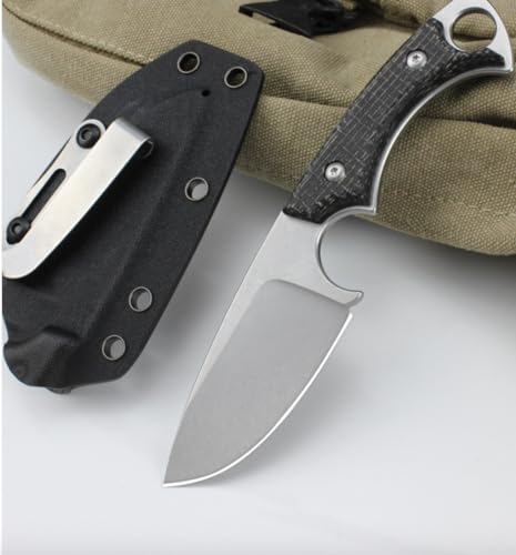 Omesio Outdoor Messer klein D2 Stahl Full Tang Survival Messer mit Kydex Scheide und Gürtelclip, 17,8 cm Gürtelmesser Feststehende Klinge mit Micarta-Griff, ideal für EDC, Wandern, Geschenk
