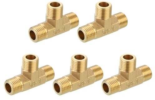 QUARKZMAN Conector en T de Latón para Tubería, 1/4 x 1/4 x 1/4 NPT, Acoplador Adaptador de 3 Vías para Conectar Tuberías de Transporte de Gas, 5 Piezas.