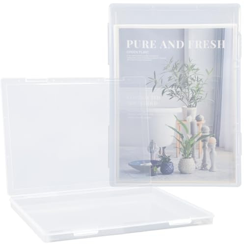 Marte Vanci Plastic A4 File Boxes, 2 Pack Clear Paper Photo Storage Case, File Holder Dustproof Document Protector Paperwork Organiser Filling Boxes Portable Project Case for Letter Art Crafts