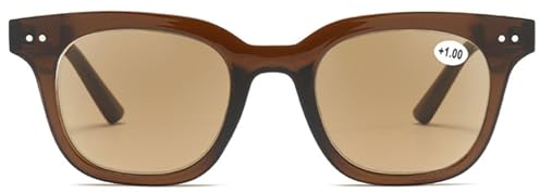 Lanomi Sonnen Leser Brille Damen Herren Blaulichtfilter Lesebrille Rechteck Kunststoffe Sehhilfe Getönte Lesehilfe UV400 Schutz Sonnenbrille mit Sehstärke Braun Rahmen Braun Linse 2.0